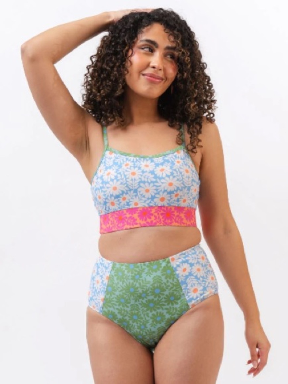Lime Ricki Matching Swimsuit Set Bralette High Waisted Bottoms XS/S Daisy Patch